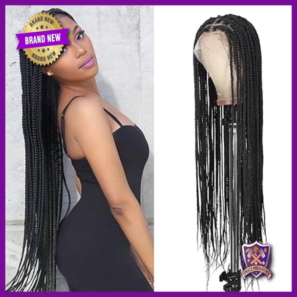 36 Inch Full Lace Knotless Braided Wig, Glueless Cap, Japanese Synthetic Fiber main image 4